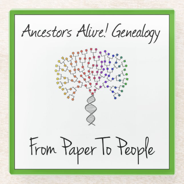 Von Papier zu Menschen Logo, grün Glasuntersetzer (Vorderseite)