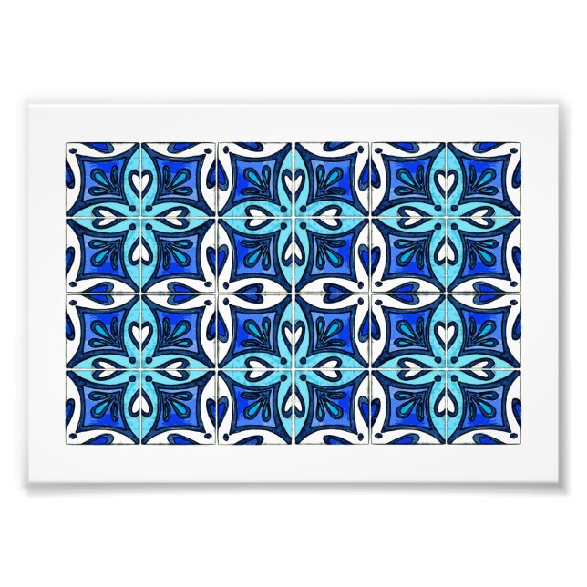 Von portugiesischer Azulejos Blue Inspiriert Herzk Fotodruck (Vorne)