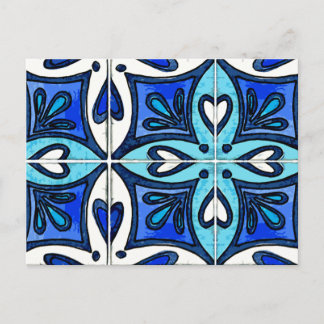 Von portugiesischer Azulejos Blue Inspiriert Herzk Postkarte