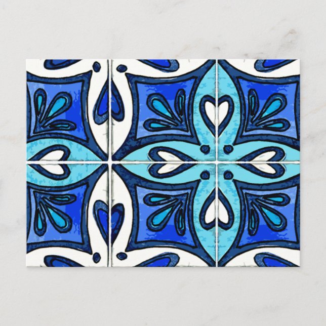 Von portugiesischer Azulejos Blue Inspiriert Herzk Postkarte (Vorderseite)