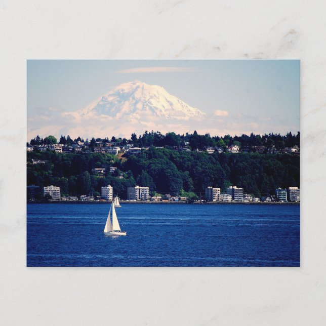 Von Puget Sound aus gesehen Mount Rainier Postkarte (Vorderseite)