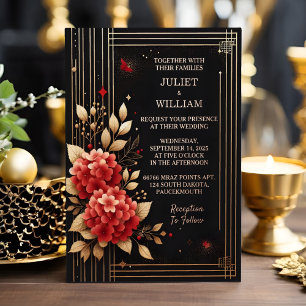 Von Rosen Garten Diamant Rot Schwarz Und Gold Hoch Folieneinladung