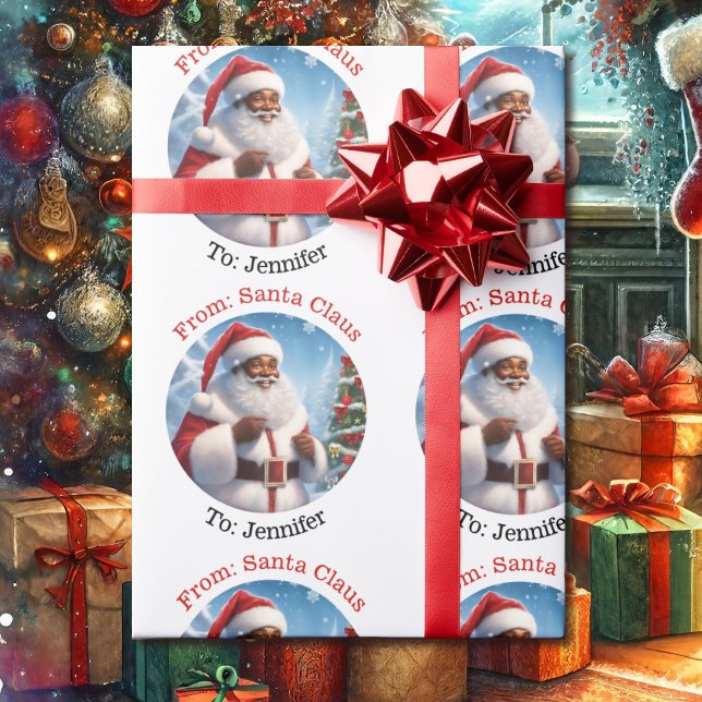 Von Santa Add Child's Name Afro American Geschenkpapier (Von Creator hochgeladen)