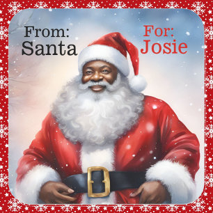 Von Santa Add Child's Name Afro American Quadratischer Aufkleber
