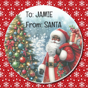 Von Santa Add Name Afro American Christmas Runder Aufkleber