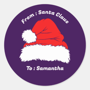 Von Santa Claus violettes Weihnachtsgeschenk Runder Aufkleber
