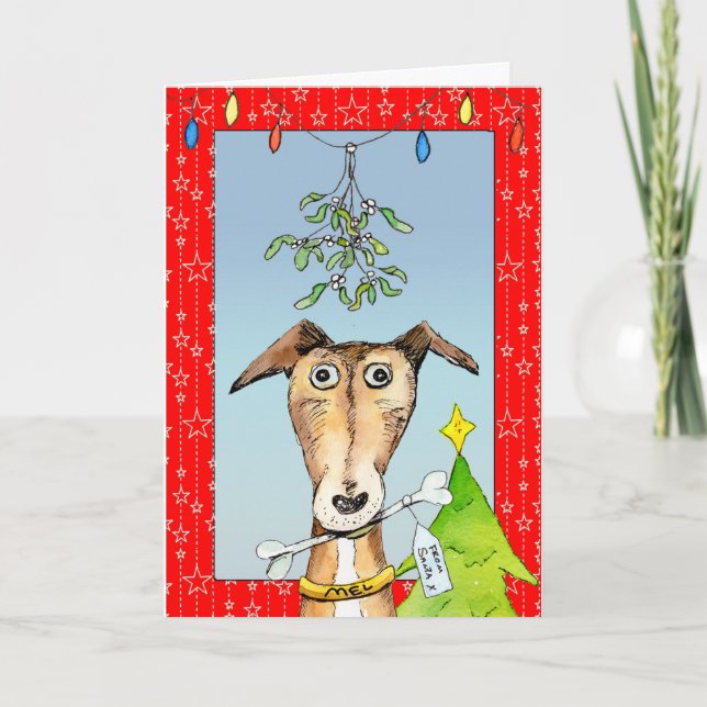Von Santa - Greyhound Weihnachtskarte (a513) Feiertagskarte (Vorderseite)