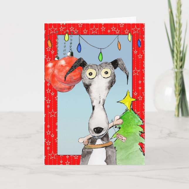 Von Santa - Greyhound Weihnachtskarte (a517) Feiertagskarte (Vorderseite)