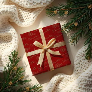 Von Santa Vintag Postage Mail Parc Red & Gold Geschenkpapier