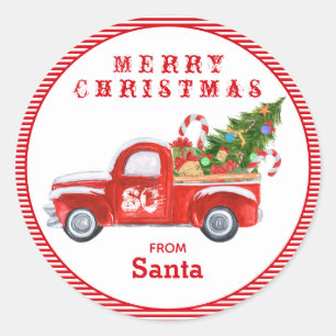 Von Santa Vintage-Rotem LKW Weihnachten Runder Aufkleber