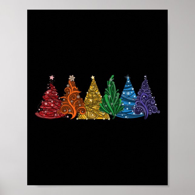 von sechs LGBTq Pride Rainbow Weihnachtsbaumen Vec Poster (Vorne)