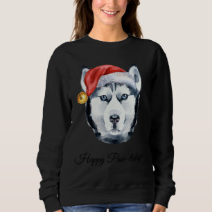 Von sibirischem Husky mit Weihnachtsmannmütze glüc Sweatshirt