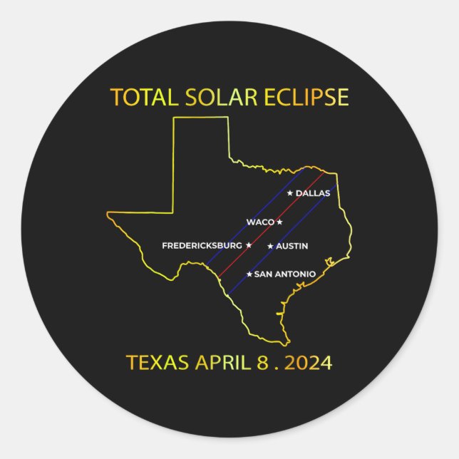 von Solar Eclipse 2024 Interaktive Karte Texas Ecl Runder Aufkleber (Vorderseite)