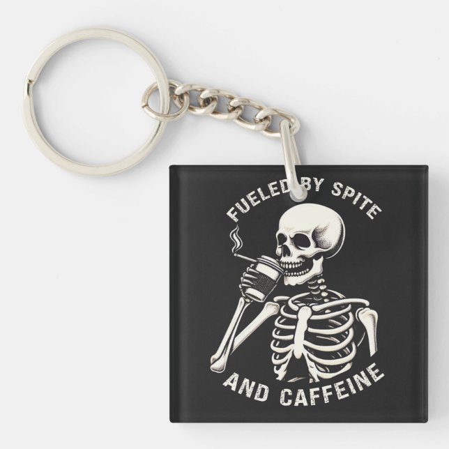 Von Spite und Coffein gespeist Skeleton Coffee Lov Schlüsselanhänger (Vorderseite)