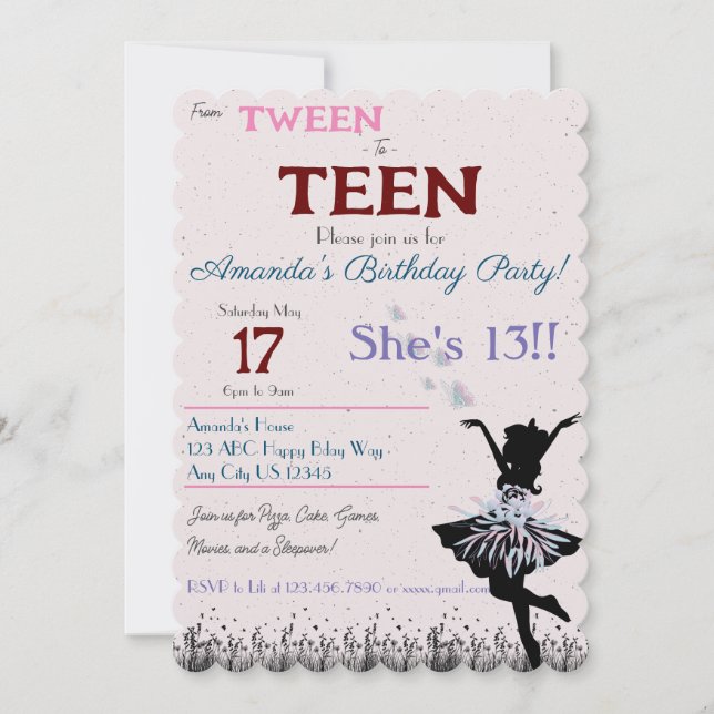 Von Tween zu Teenager-Einladung Einladung (Vorderseite)