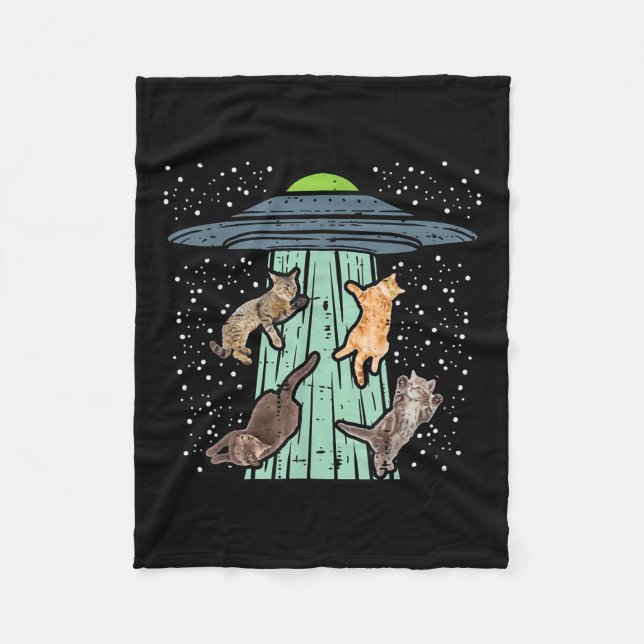 Von Ufo Funny Alien Space entführte Katzen Lover M Fleecedecke (Vorderseite)