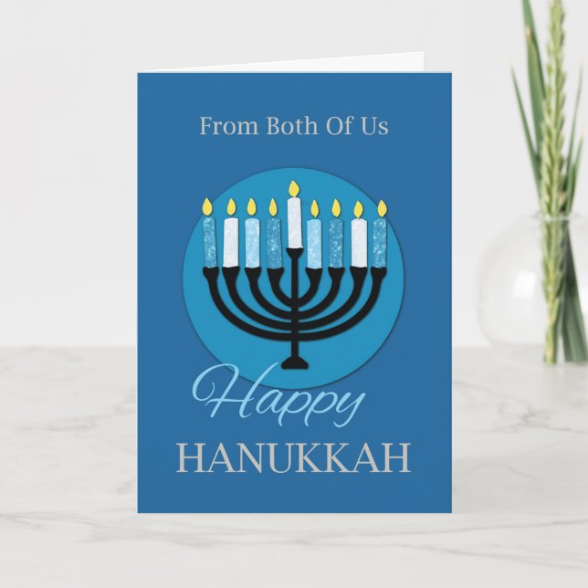Von uns beiden Hanukkah Menorah auf dunkelblau Karte (Vorderseite)
