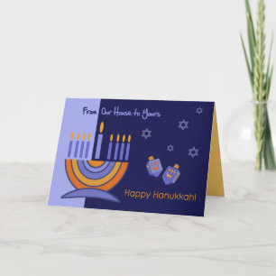 Von unserem Haus zu deinem. Hanukka Grußkarte Feiertagskarte