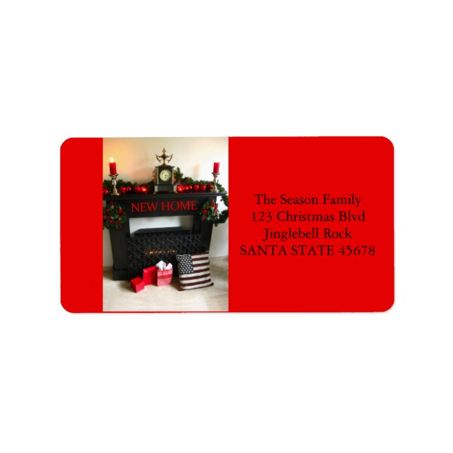 Von unserer neuen Adresse Weihnachts-Kamin Adressaufkleber (Vorne)
