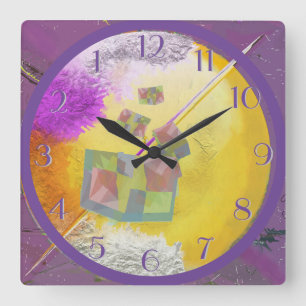 Von weit      aus: Rückwärts-Uhr Quadratische Wanduhr