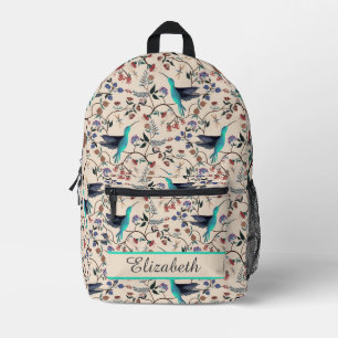 Von William Morris inspirierte botanische Kolibris Bedruckter Rucksack