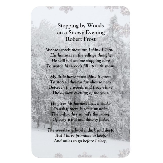 Von Woods Snowy Abend Robert Frost Gedicht stoppen Magnet (Vertikal)