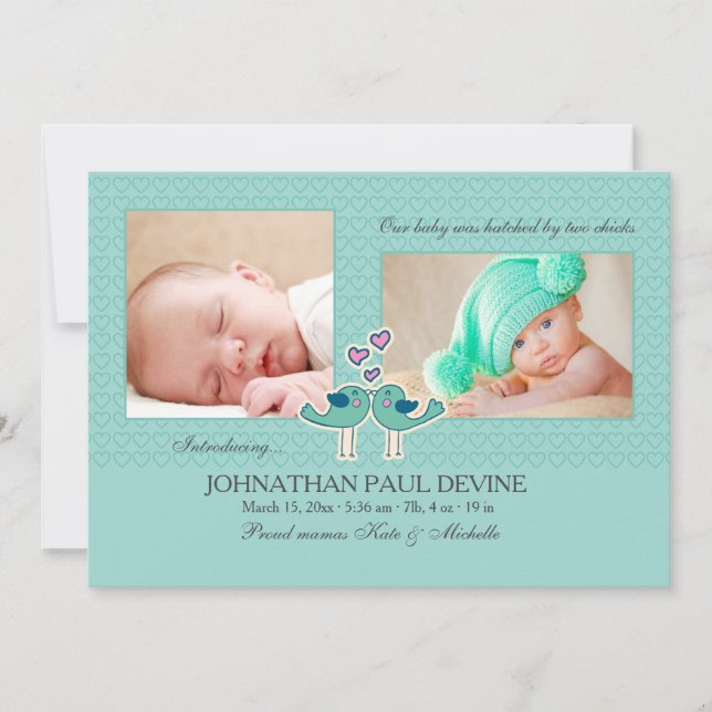 Von zwei Hühnern gefesselt TL Foto Geburtsankündig Ankündigung (Vorderseite)