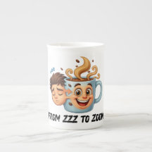 "Von Zzz zu Zoom" T-Shirt - Kaffeetasse Gesicht 