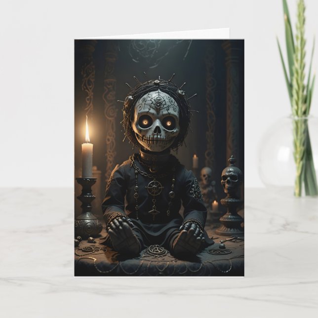 Voodoo Doll Candles Skulls Halloween Karte (Vorderseite)