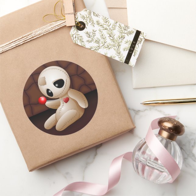 Voodoo Doll Cartoon in der Liebe Runder Aufkleber (Schenken)
