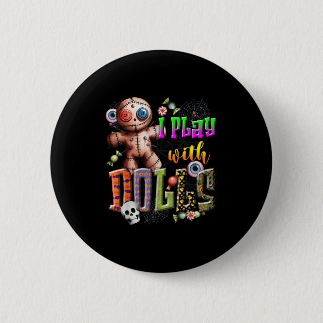 Voodoo Doll Shirt Play With Dolls Funny Soky Eyeba Button (Vorderseite)