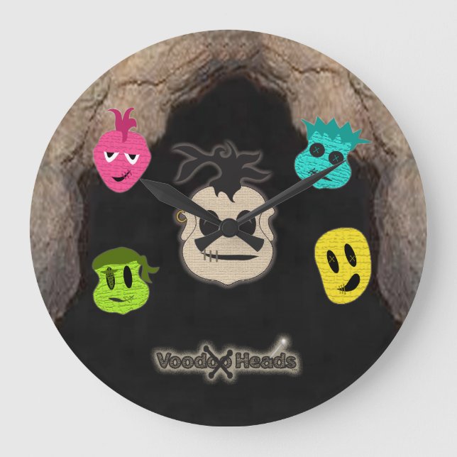 Voodoo Heads ~ Höhle Große Wanduhr (Vorderseite)
