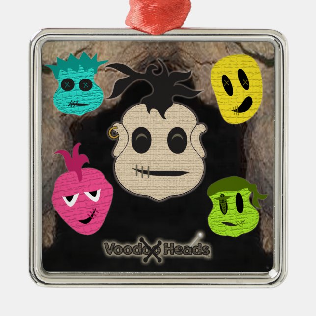 Voodoo Heads ~ Höhle Silbernes Ornament (Vorne)