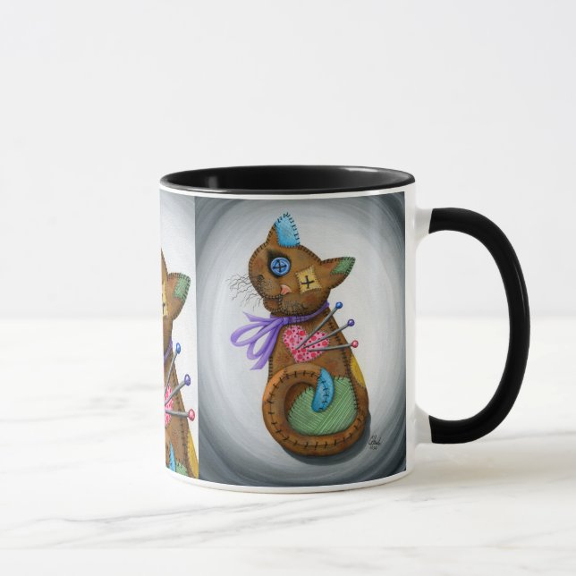 Voodoo-Katzen-Puppen-Patchwork-Katzen-gotische Tasse (Rechts)