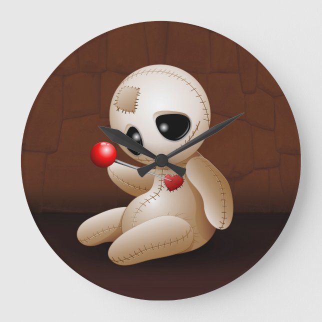 Voodoo-Puppen-Cartoon in der Liebe Große Wanduhr (Vorderseite)