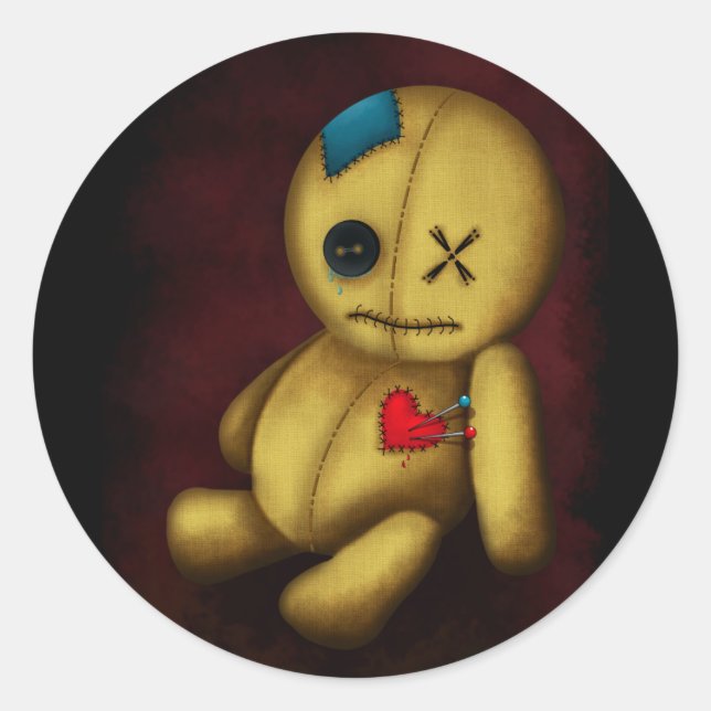 Voodoo Rag Doll mit Schaltflächen Patches und Butt Runder Aufkleber (Vorderseite)