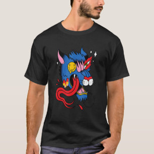 Voodoo Religion Magische Zauberei verzerrter Wolf T-Shirt