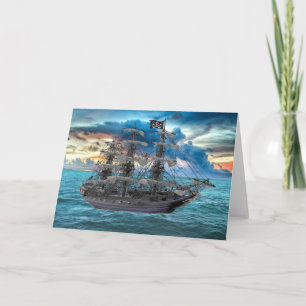 VOR ANKER LIEGENDES PIRATENSCHIFF BEI SONNENUNTERG KARTE