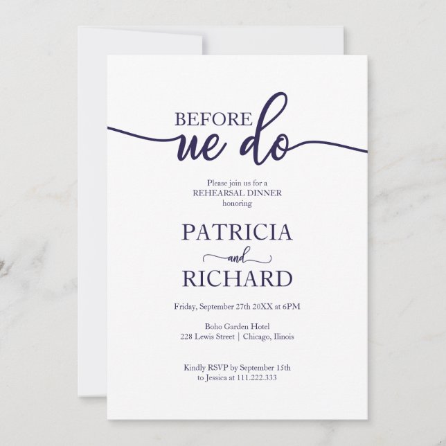 Vor dem Abendessen mit blauer Probe Einladung (Vorderseite)