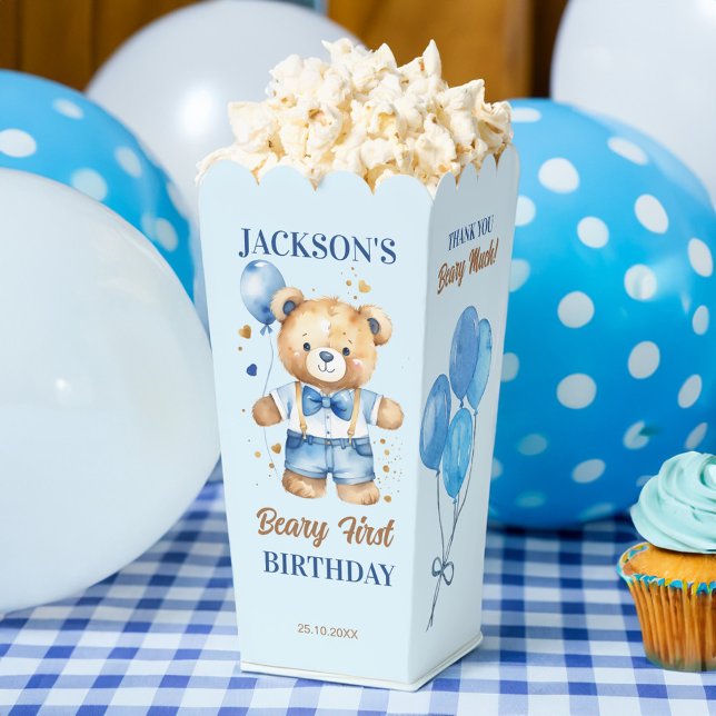 Vor dem ersten Geburtstag Gunst Teddy Bären person Geschenkschachtel (Beary first birthday party favors teddy bear personalized popcorn favor boxes table decor)