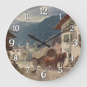 Vor dem Gasthaus - Désiré Thomassin Große Wanduhr