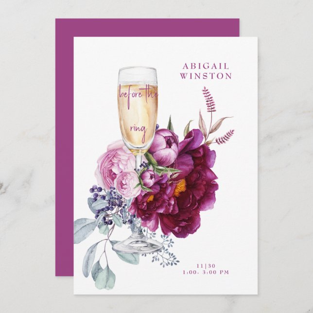 Vor dem Ring Champagne Magenta Bridal Einladung (Vorne/Hinten)
