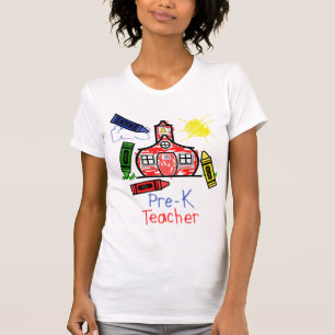 Vor k-Lehrer-T-Shirt - Schulhaus u. Zeichenstifte T-Shirt