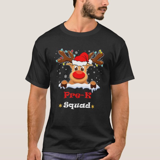 Vor-K Squad Kariert Rentier Weihnachtsmannmütze Le T-Shirt (Vorderseite)