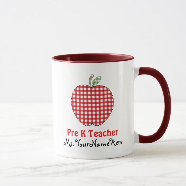Vor Kindergärtnerin-Tasse - roter Gingham Apple Tasse (Rechts)