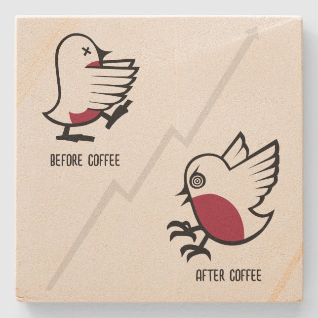 Vor & nach dem Kaffee Zombie an Frenzy Funny Robin Steinuntersetzer (Vorderseite)