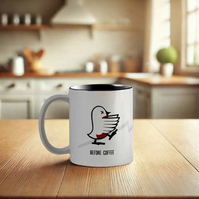 Vor & nach dem Kaffee Zombie an Frenzy Funny Robin Zweifarbige Tasse (Von Creator hochgeladen)