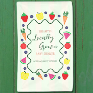 Vor Ort gebaute Baby-Dusche auf dem Bauernmarkt Banner