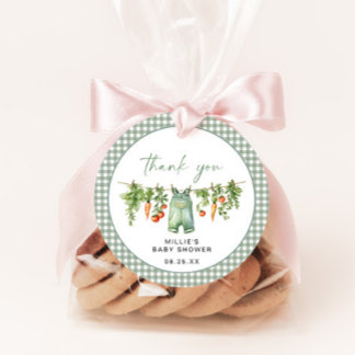 Vor Ort gezüchtete Baby Dusche Runde Gingham Sage Geschenkanhänger