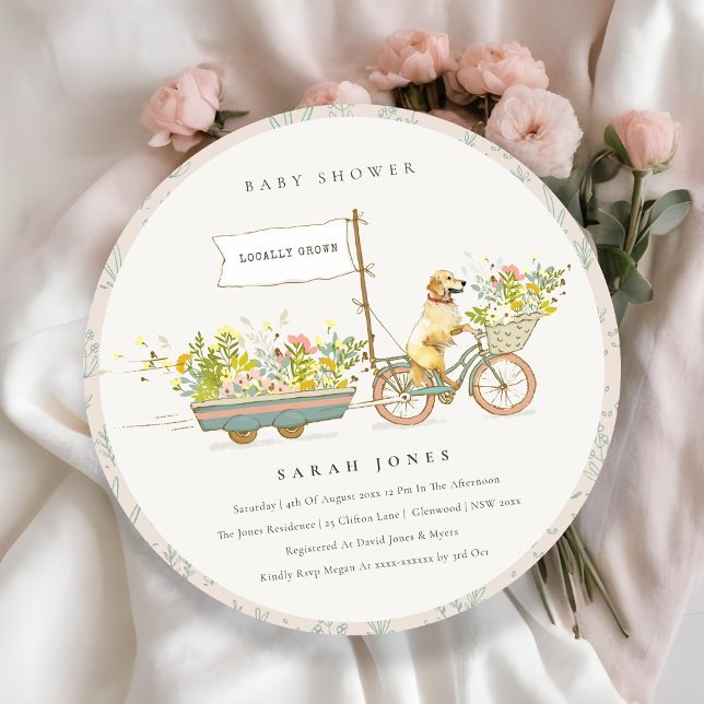 Vor Ort gezüchtete Golden Retriever Bloral Baby Sh Einladung (Von Creator hochgeladen)